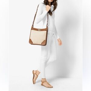 Michael Kors Sullivan Large Leather and Linen Messenger Bag travel office career